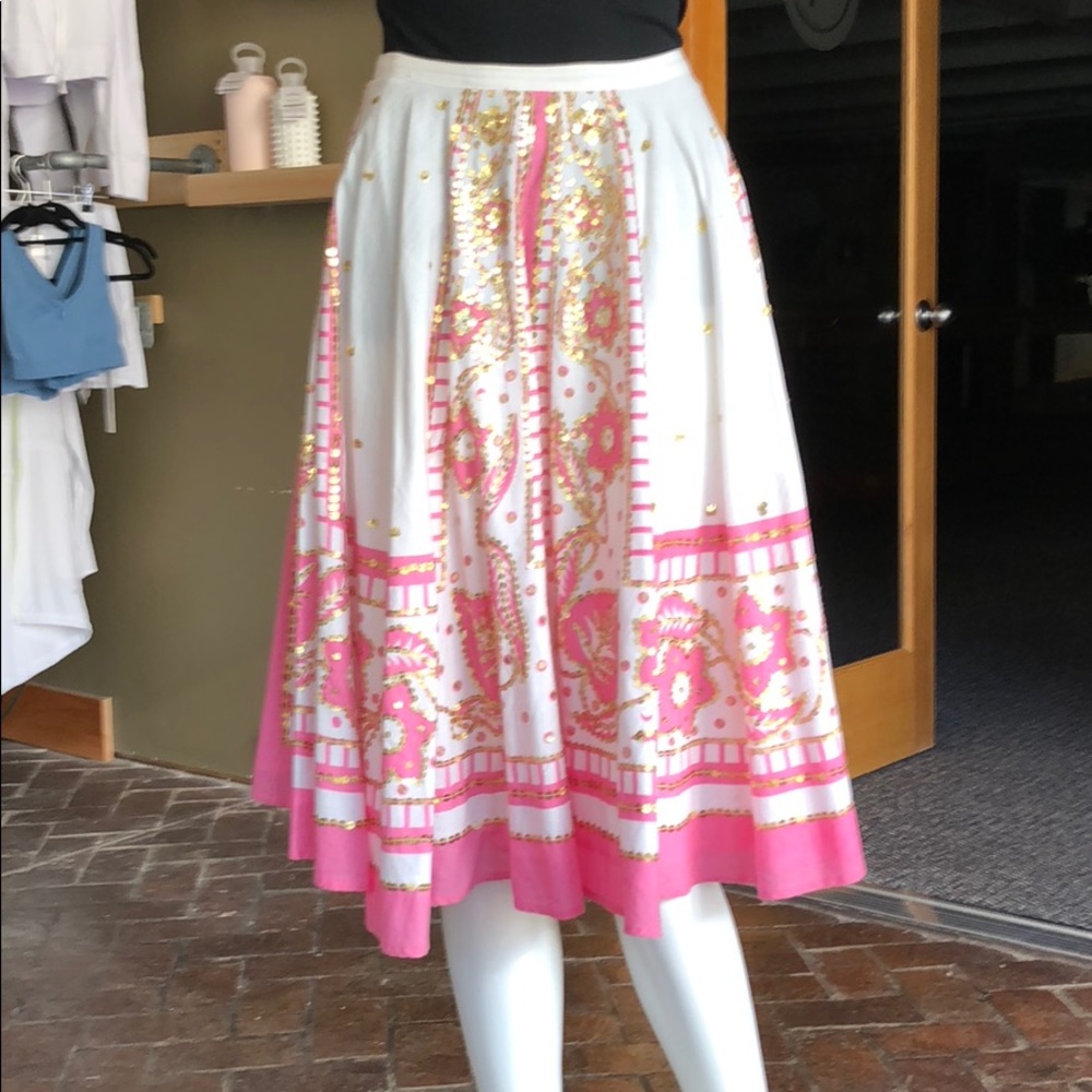Milly white, pink and gold sequin flowy fun skirt!
